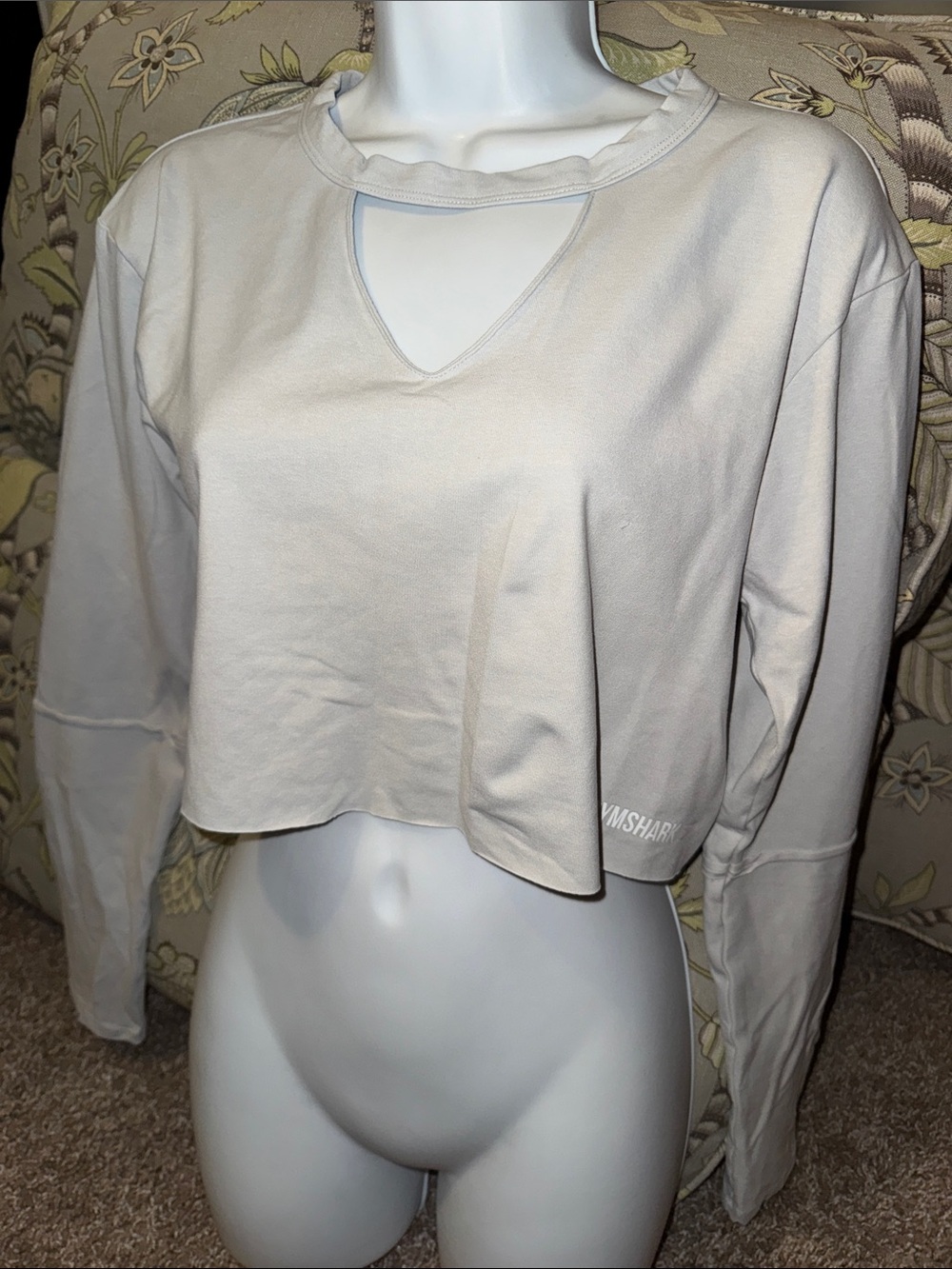 Gymshark Cream Keyhole Cropped Long-Sleeve Top